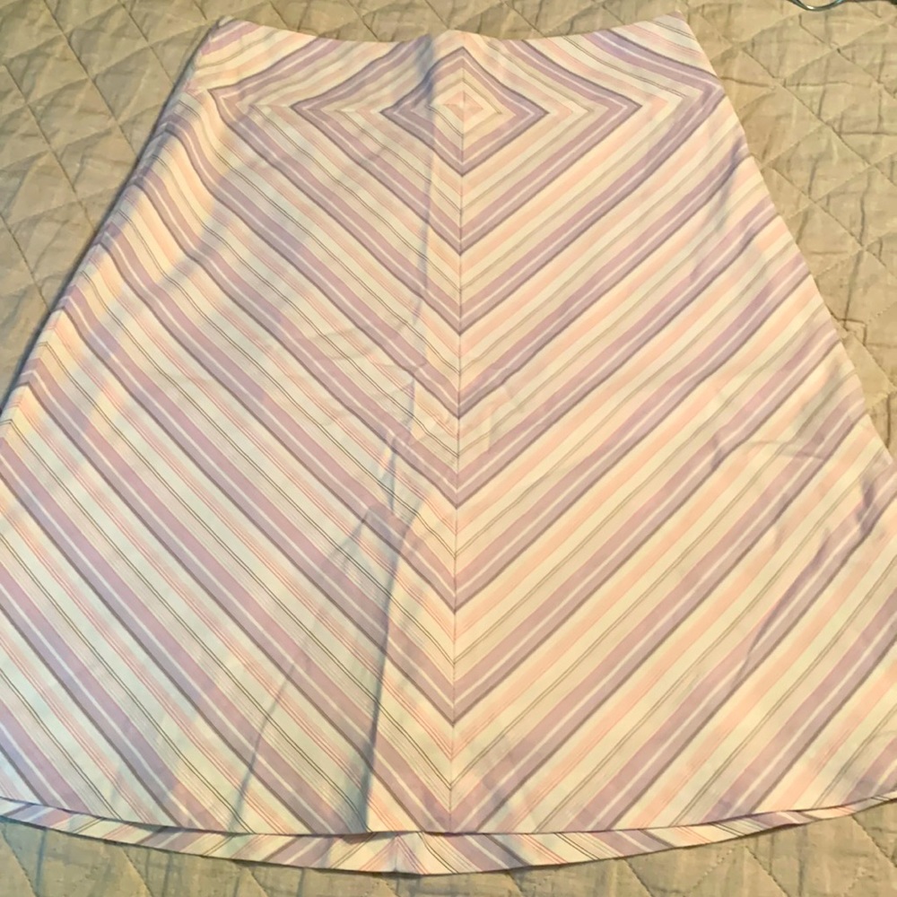 Banana Republic a-line skirt with pink purple green stripes, 0, fully-lined